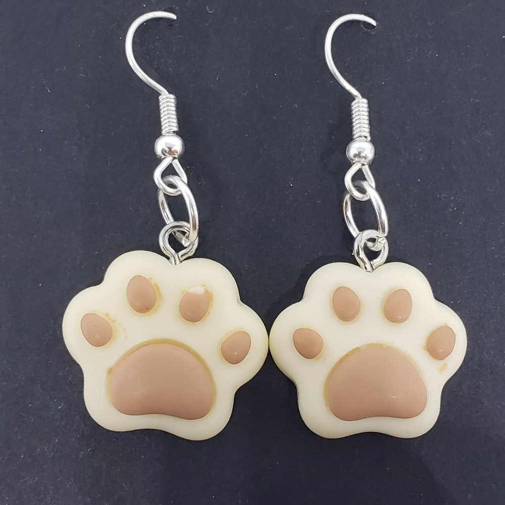 Handmade Kawaii Brown Tan Cat Dog Paw Earrings